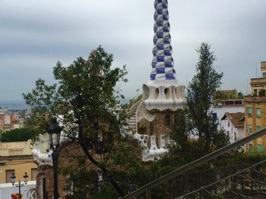 A second gatehouse is next door with a blue and white tower.