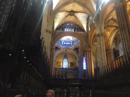 Before catching the train, we went to Mass at the Barcelona Cathedral. The Cathedral of the Holy Cross and Saint Eulalia was built between the 13th and 15th centuries. St. Eulalia was a virgin martyr from Roman times and her body is entombed in the Cathedral's crypt.