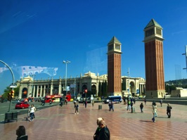 Once in Barcelona, our guide suggested a quck bus tour before a walking tour later in the day. We passed the Venetian Towers, similar to the campanile of St. Mark's Basilica in Venice. These towers serve as the entrance to the exhibition area named Fira de Barcelona where many trade fairs are held.
