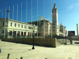 The Olympic stadium from the side. It was originally Montjuïc Stadium, built in 1927-9.