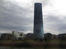 The Iberdrola building, designed by architect, César Pelli.  It is the headquarters of Basque utility company, Iberdrola, and is the tallest building in Bilbao at 541 feet.