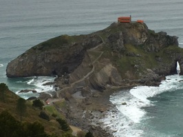 The hermitage of San Juan de Gaztelugatxe. It dates from the 10th century and has survived attacks and fires over the years. Sailors once lit votive candles here in thanksgiving for surviving shipwrecks.