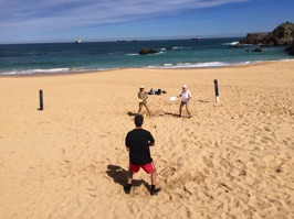 Paddle ball game being played on Santander's beautiful beach.