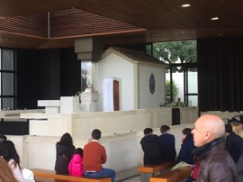 Chapel of the Apparitions. The statue is at the spot where the Virgin Mary appeared to the children several times in 1917.