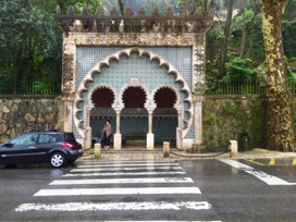 Finally, it was raining so hard and we were soaking wet that we thought it best to take the next train back to Lisbon.  On the way to the train station, we encountered this Moorish structure.  Sintra looked like one of the more interesting places in Portugal but, unfortunately, we do not have photos to prove it.  For further information, check out the website link for Sintra on the itinerary page.