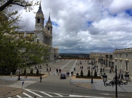 The Cathedral on the left faces the Royal Palace on the right. The Palace is officially the residence of the royal family but is now used only for ceremonial occasions.  The royal family lives on the outskirts of Madrid.