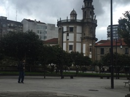 The Church of the Pilgrim begun in 1778.  It is dedicated to the Virgin who guided pilgrims from Portugal to Santiago on the Portuguese Way. It is the only circular church in Spain.