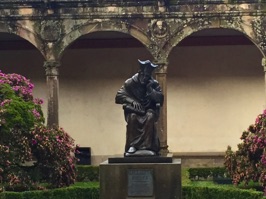 Statue of a former Archbishop of Santiago who had a father who earlier was Archbishop. The son's patronage resulted in a predecessor school to the present University of Santiago de Compostela.