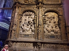 Carved scenes of the Nativity inside the Cathedral.